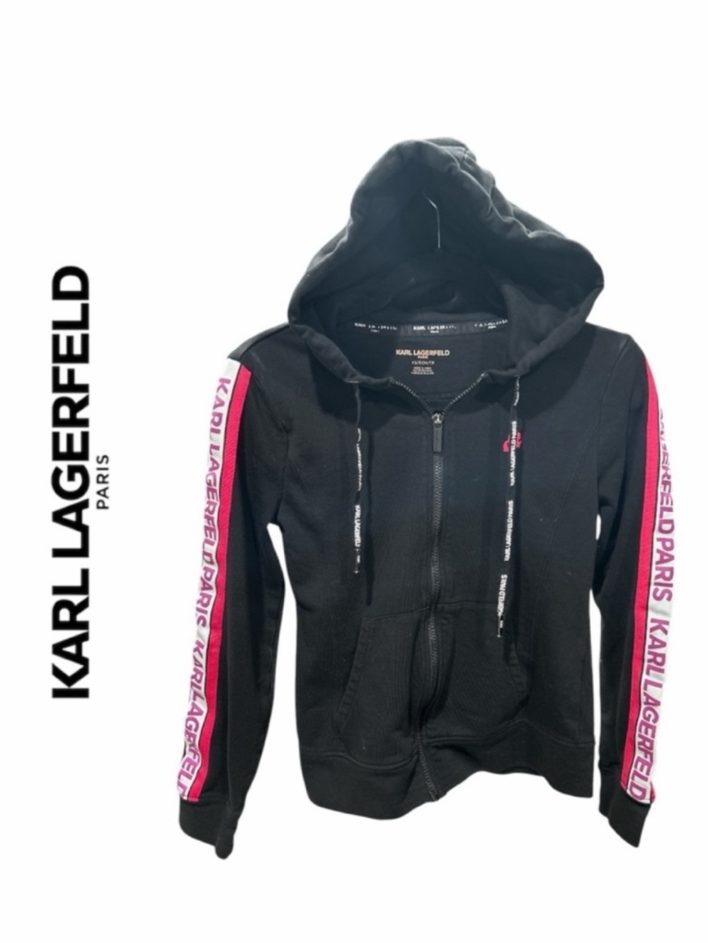 Karl Lagerfeld Paris Women’s Logo Tape Zip Front Hoodie - Size‎ XS